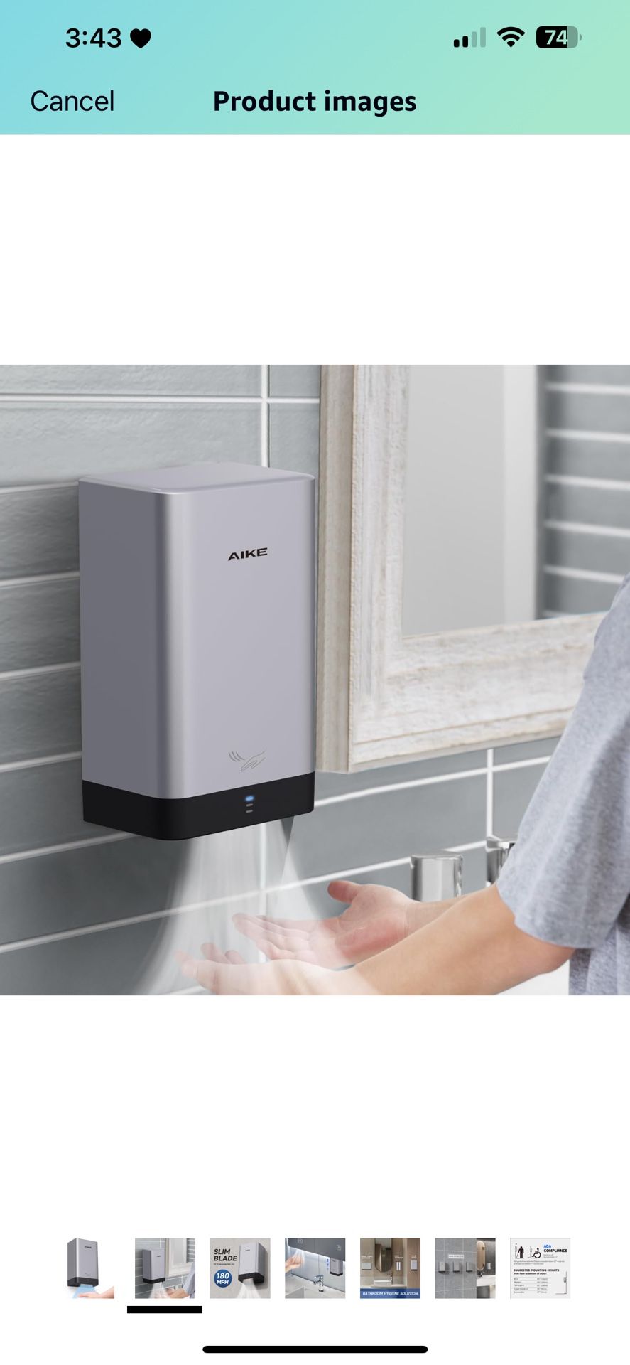 AIKE ADA Compliant Hand Dryer Surface Mount Hard Wired Design, 110V Silver Model AK2822