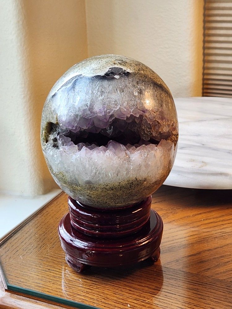 5 Lb (2219g) Druzy Dream Amethyst Sphere Quartz Crystal With a Rotating Stand