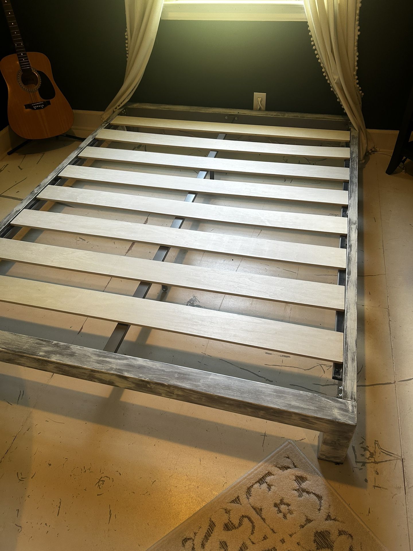 Queen Metal White-washed Bed Frame