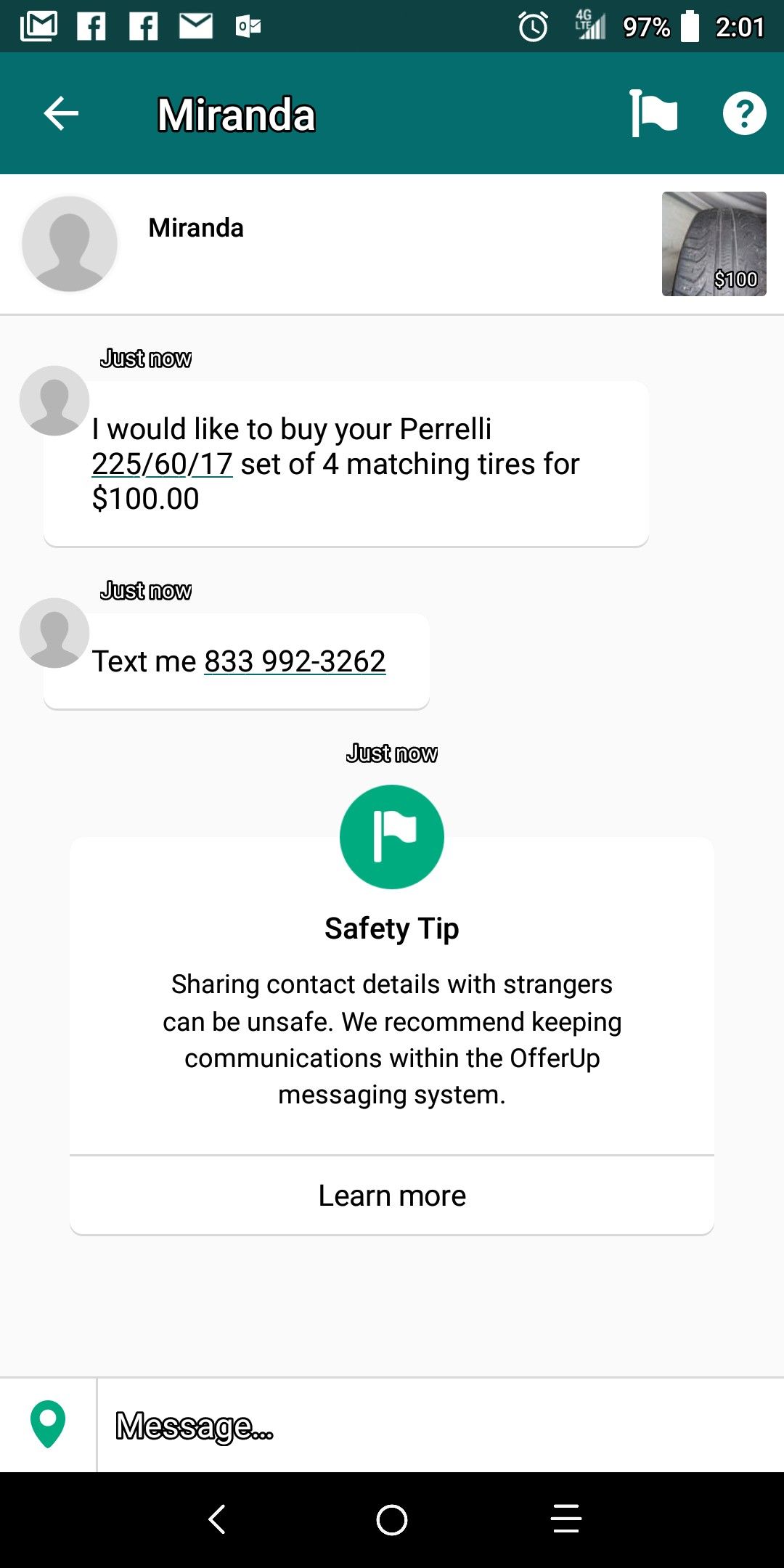 If Miranda messages you asking you to text her do not call or text that number