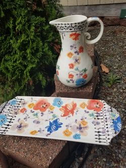 Brand "Anthropologie" pitcher and platter