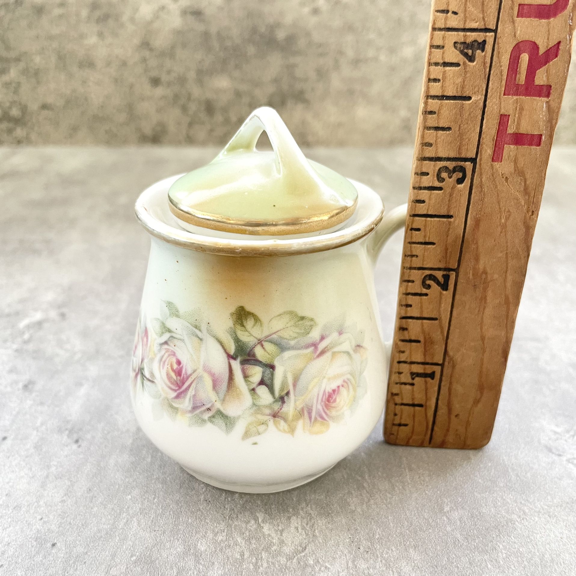 Vtg Germany Bone China White Rose Floral Sugar Jar With Lid
