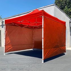 (NEW) $129 Heavy Duty 10x10 ft with 3 Sidewalls, EZ Popup Canopy Outdoor Gazebo, Carry Bag (Black)