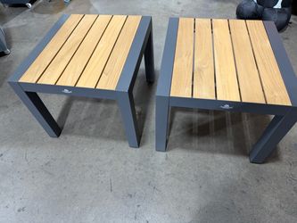 Aluminum Outdoor Side Table with Teak Table Top, Patio End Table set (2)