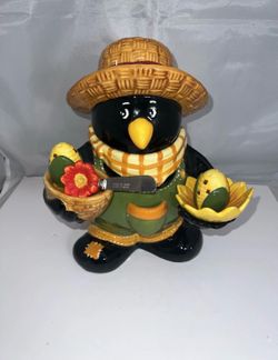 VINTAGE CRACKER BARREL CROW COOKIE JAR SALT PEPPER SERVING SET