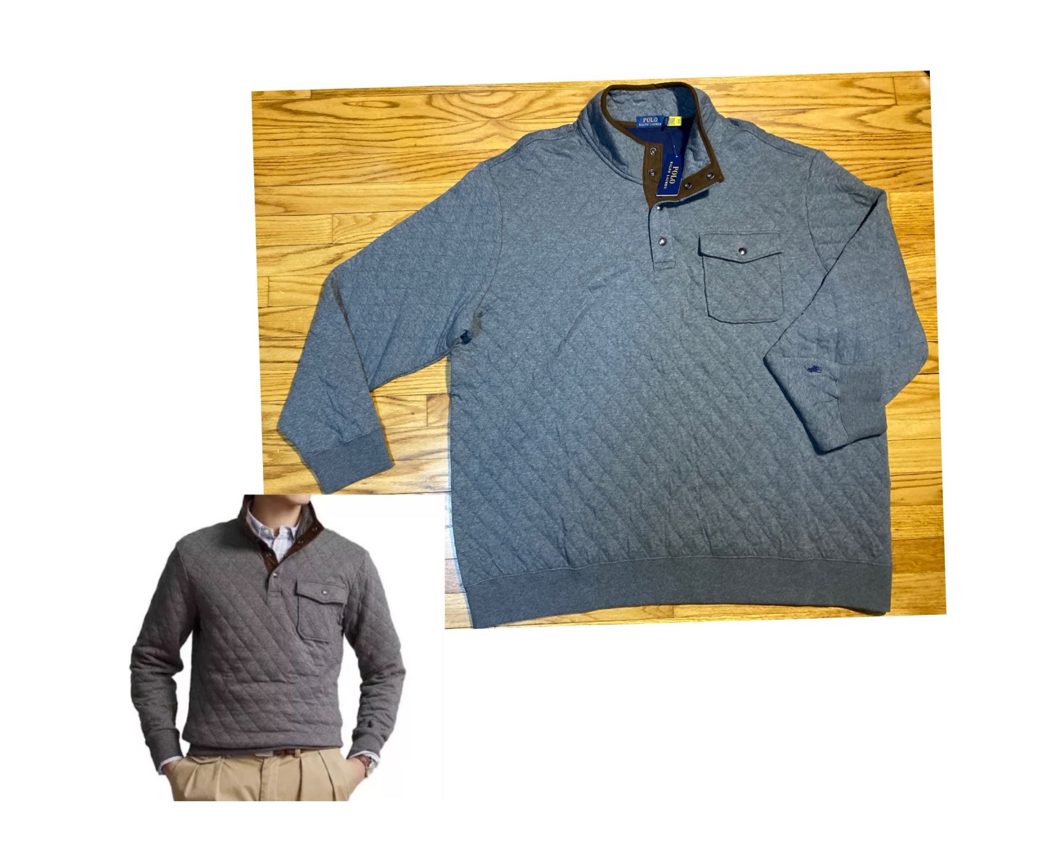 Polo Ralph Lauren Quilted Quarter Snap Pullover Sweatshirt Big&Tall sz 4LT NEW!