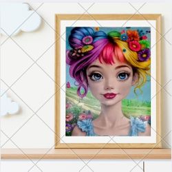 Made By Hand - Colored Pencil Art - Whysmsical Rainbow Girl