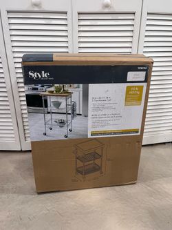 Style Selections Chrome Steel Base with Wood Rolling Kitchen Cart (24-in x 19.7-in x 38-in)