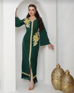Women's V-Neck Bell Sleeve Fringed Hem Jalabiya Dress, Elegant Evening Party Dress
