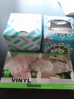 Kleenex boxes and disposable gloves