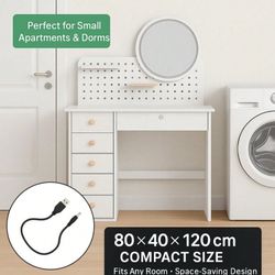 Vanity Desk with Mirror and Lights, Adjustable Color Lighting Bedroom Dresser