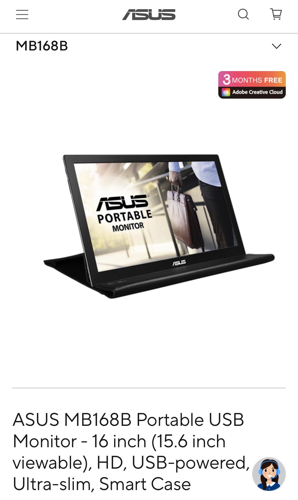 ASUS MB168B 15.6” Portable USB Monitor - Perfect for Work/Travel