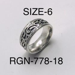 Silver Wave Carved Design Ring Band For Women: RGN-778-18/Size-6