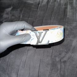 Luxury Monogram Designer Belt — Multicolor Print | Matte Black Statement Buckle |