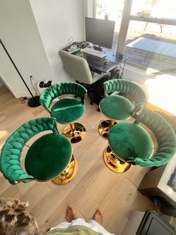 Olive green and gold barstools