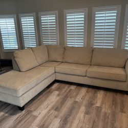 Ashley Furniture Beige Sectional + Lift Top Coffee Table