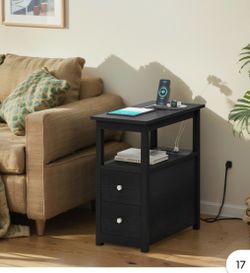 End Table with Charging Station,4-Tier Small Side Table for Small Spaces,Black