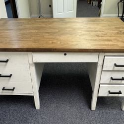 60” refinished wood desk with stained butcher block top