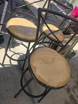 3 Pack Indoor Adjustable 24" or 29" Bronze Ladder Back Swivel Barstool, Tan Microfiber Seat