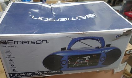 Emerson 7-Inch Bluetooth DVD Boombox Blue EDL2870BL Portable f(contact info removed)6