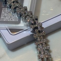 Diamond Moissanite .925 Cross Bracelet 