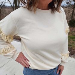 M and L beige fringe sweater available 