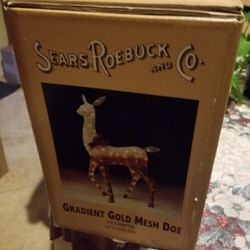 Sears Gradient Gold Mesh Doe Lighted Reindeer with 70 Lights, Measures 42" Height, Retired, Outdoor Yard Decoration, Lots of Sparkle, Brand New Boxed.