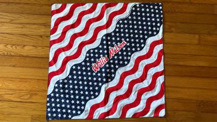 Vintage Willie Nelson American Flag Bandana 22”x22” Wavy Stars & Stripes Made In USA
