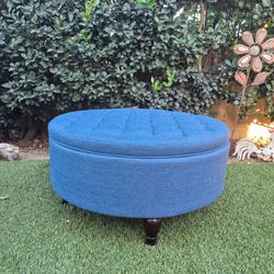 32” Tufted Round Storage Cocktail Ottoman Color: Denim Blue 