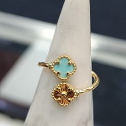 14k Gold Turquoise Clover Ring