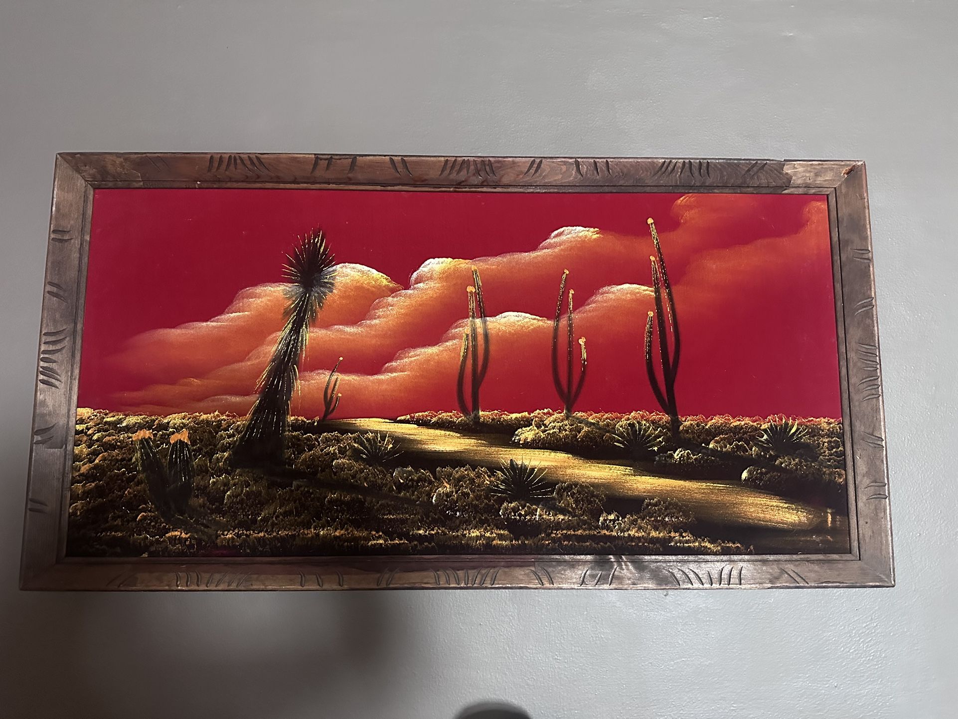 Vintage Large Landscape Painting on Velvet 