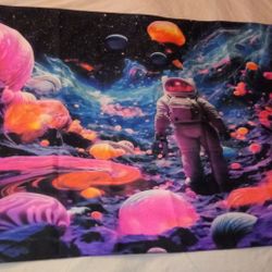 38 inch X 29 inch Astronaut Black Light Reactive Cloth Wall Tapestry 