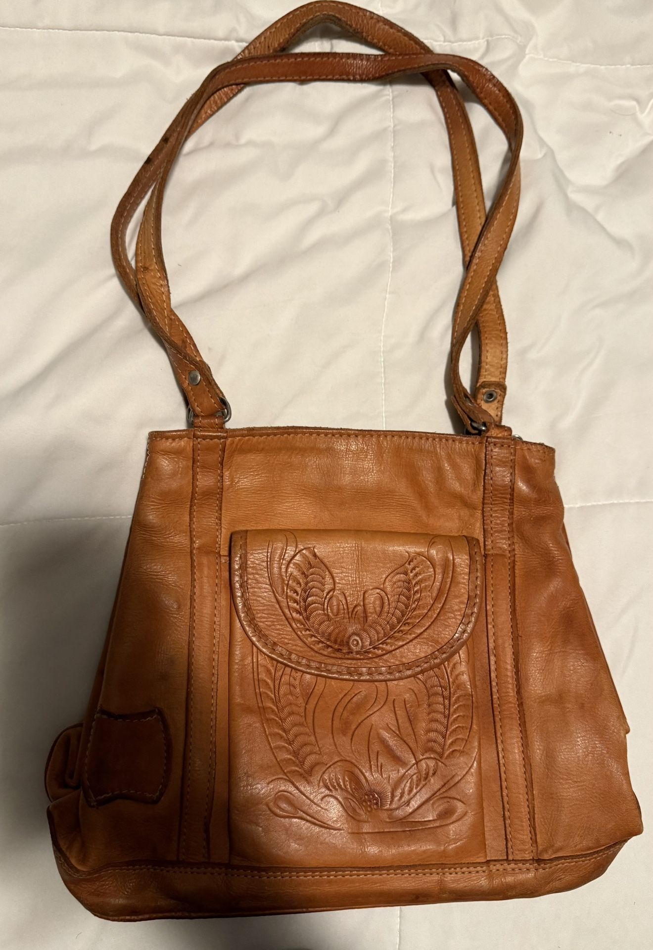 Vintage Classic Force Ten Leather Handbag Tooled Shoulder Bag