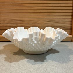 Vintage White Hobnail Bowl. 11”Across. 4” Tall. 5” Base. .
