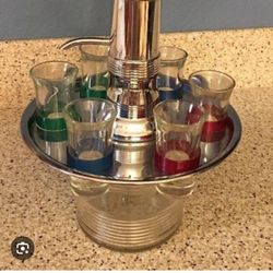 1950 Liquor Dispenser With Shot Glasses 