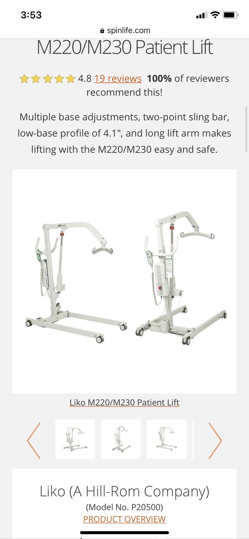 Liko Highback Sling Mobile Lift