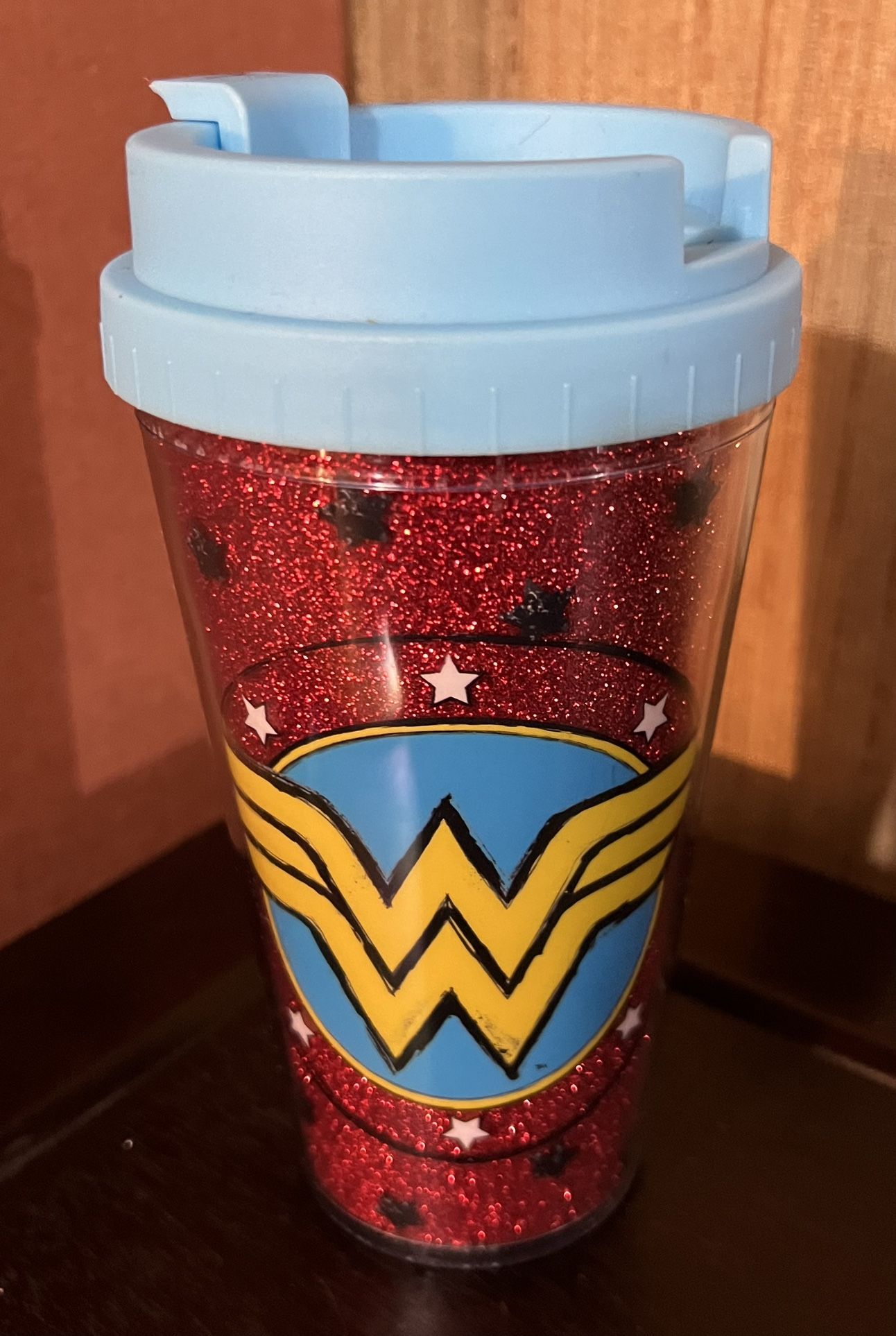 Wonder Woman Sketch Logo 16oz Double Wall Plastic Glitter Travel Mug