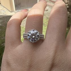 New Moissanite 10H10A Engagement Ring 3CT 18K White Gold Plated Sterling Silver