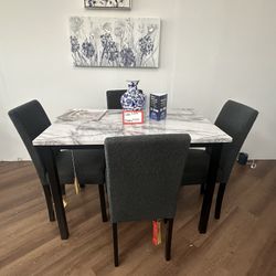 5pc Marble Top Dining Table 
