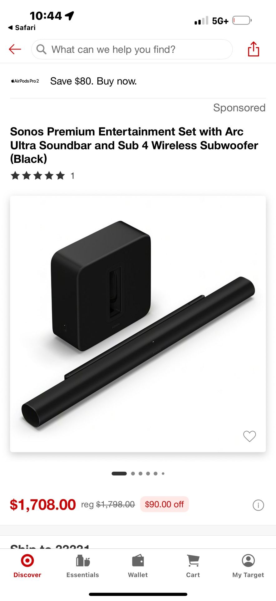 Sonos premium Entertainment Set with arc sound bar and Sub 4 Wireless Sub