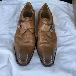 Amali brand men's brown leather double monk strap dress shoes size 10.5 