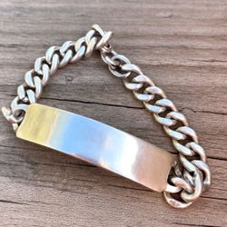 925 Solid Sterling Silver ID Curb Chain Bracelet 7”