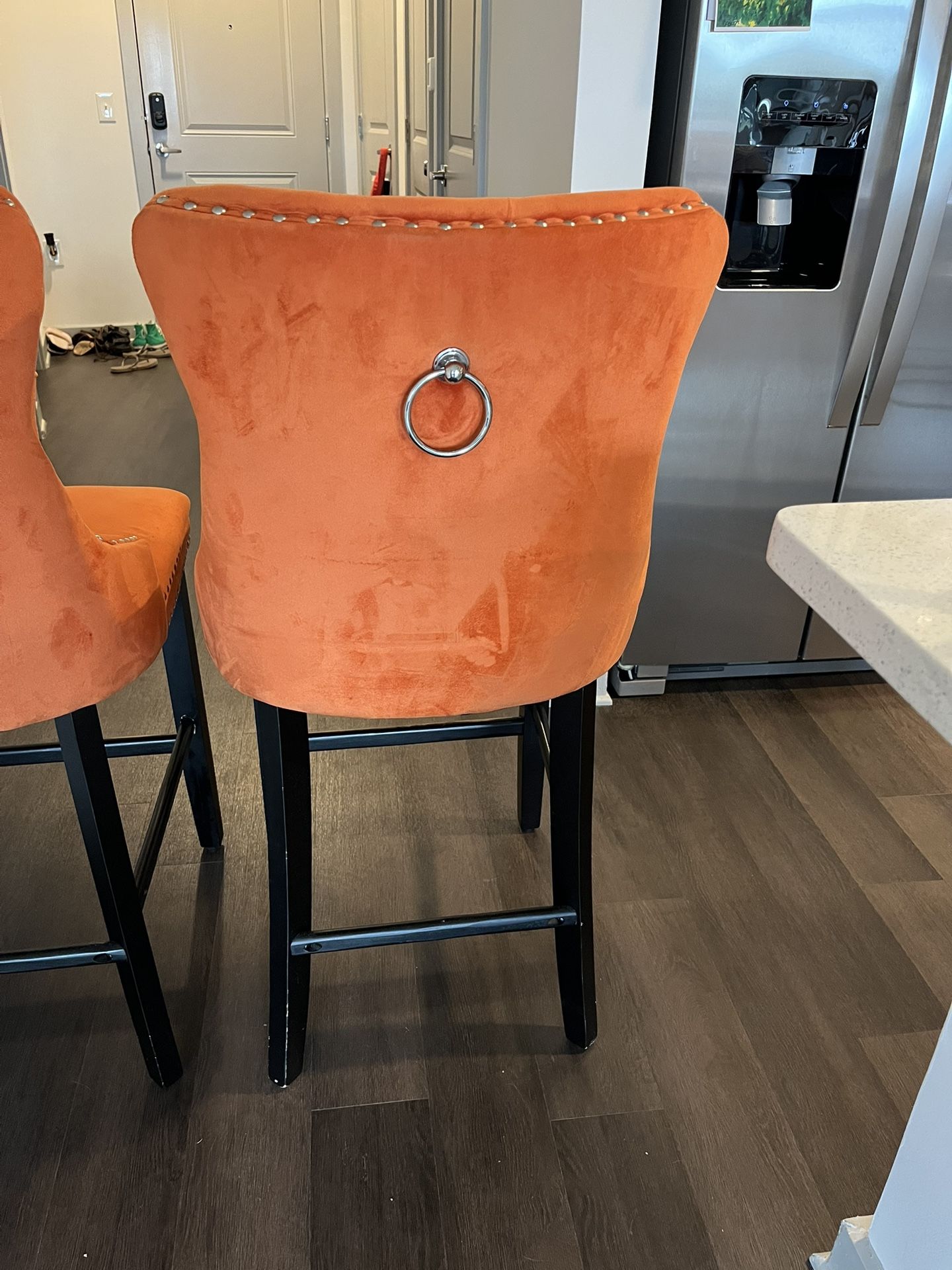 Orange, Velvet, Kitchen Stools