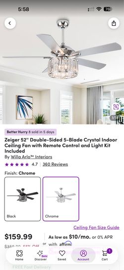 Silver crystal ceiling fan