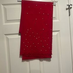 Woman’s Red Silk/cashmere Pearl/silver Studs Wrap