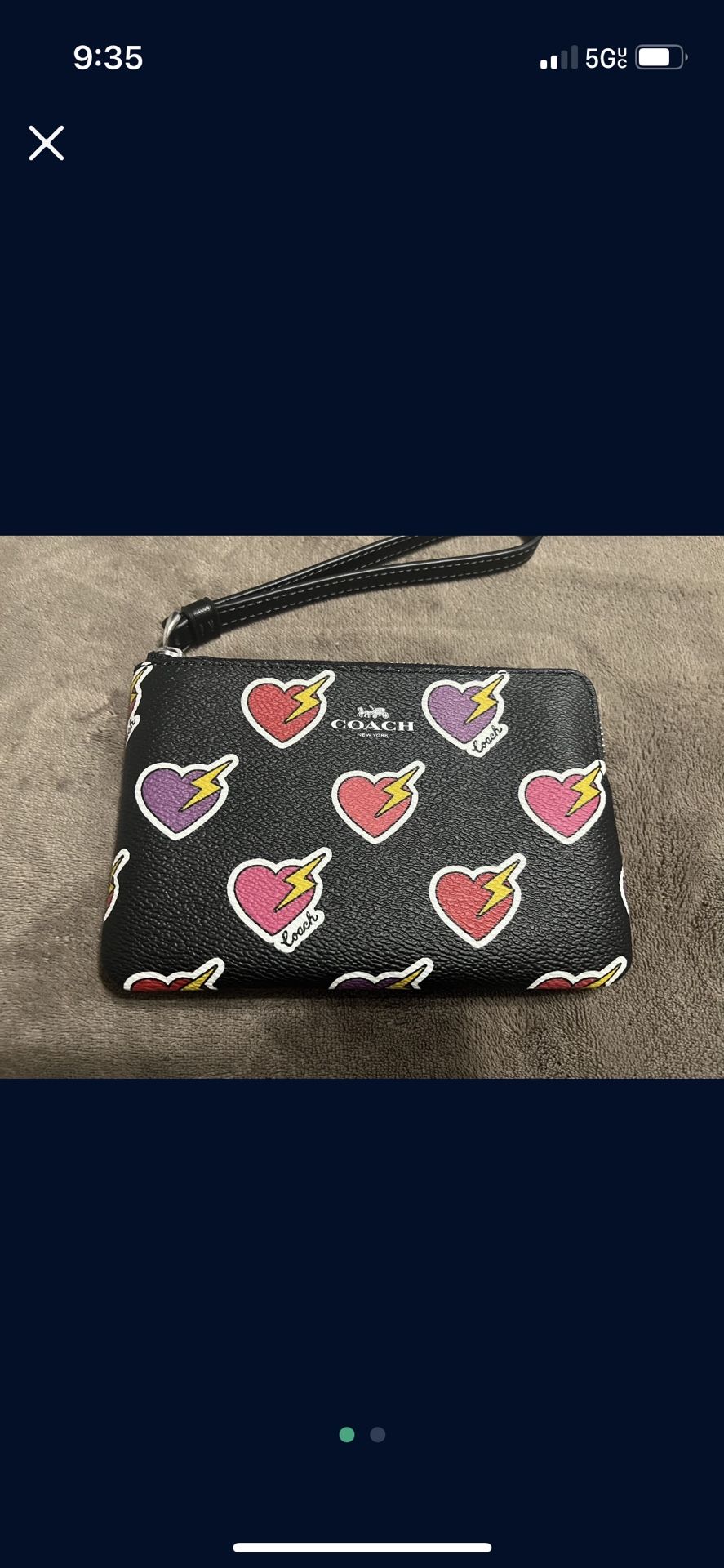 Coach Black Heart Wristlet New