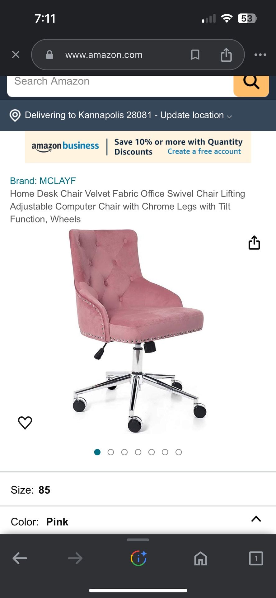 Home Desk Chair- Pink Velvet Material 