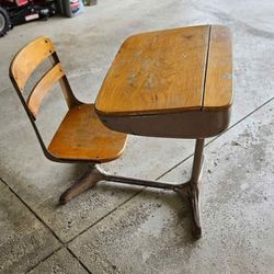 Beech wood vintage school desk