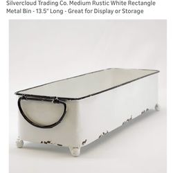 Silvercloud Trading Co. Medium Rustic White Rectangle Metal Bin