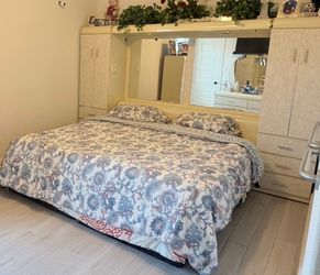 King Bedroom Set with mirror storage, dresser and Chester